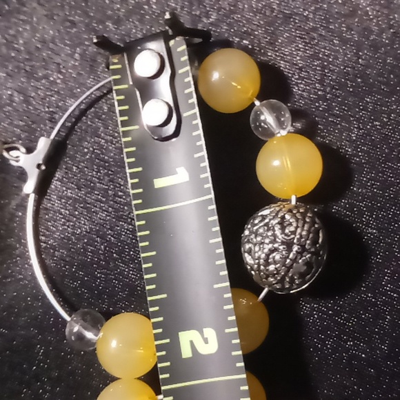 Yellow and silver beaded hoop earrings with 925 hooks. - Picture 8 of 9